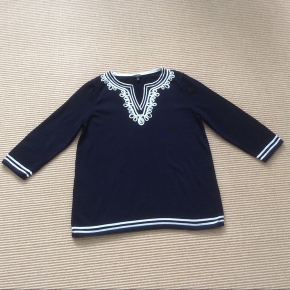 Talbots Navy Blue Sweater with White Trim - LP - Picture 2 of 12